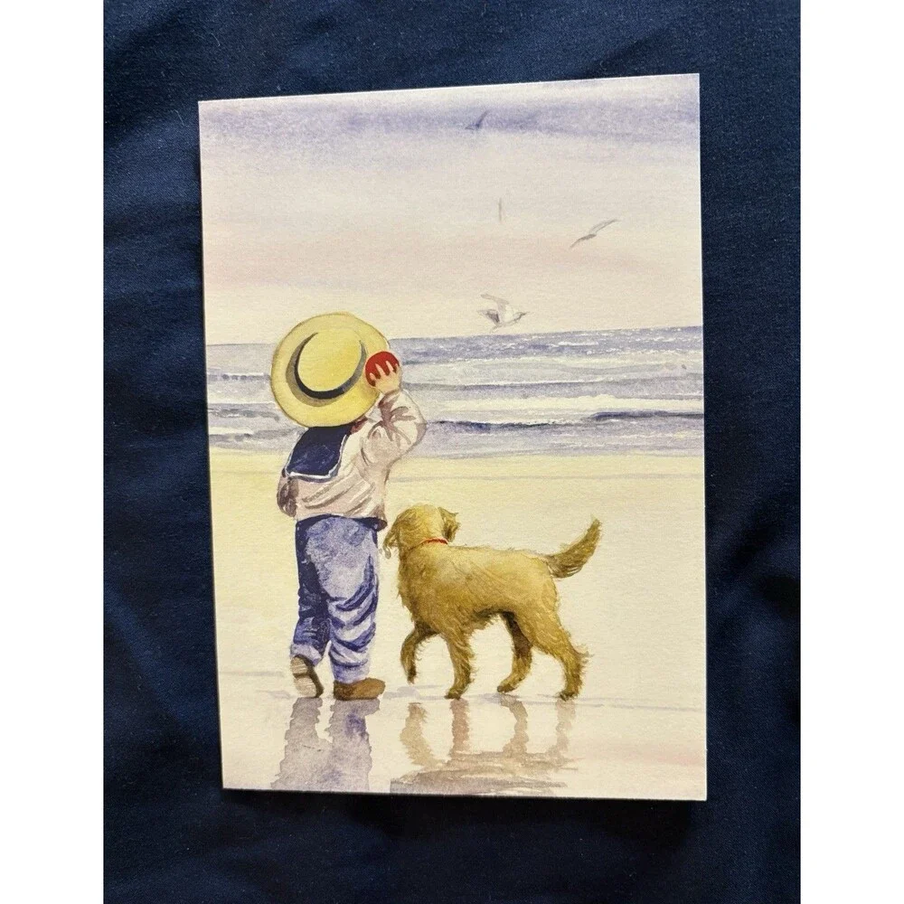 Thinking Of You Card with White Envelope | Little Boy & Dog design by AHAF